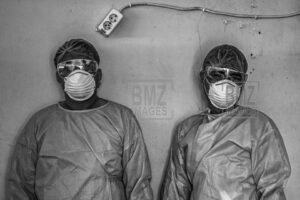The medical staff were in the isolation room after handling a citizen suspected of being infected with the Corona Virus during a simulation of Covid-19 treatment at Anutapura Hospital, Palu, Central Sulawesi, Indonesia on March 4, 2020. Hospitals throughout Indonesia are now on guard against the deadly virus attack after the government announced that two residents tested positive for being infected. Until now, the Vicod-19 case has attacked more than 80,000 citizens in 60 countries, 24,000 of whom have died. (bmzIMAGES/Basri Marzuki)